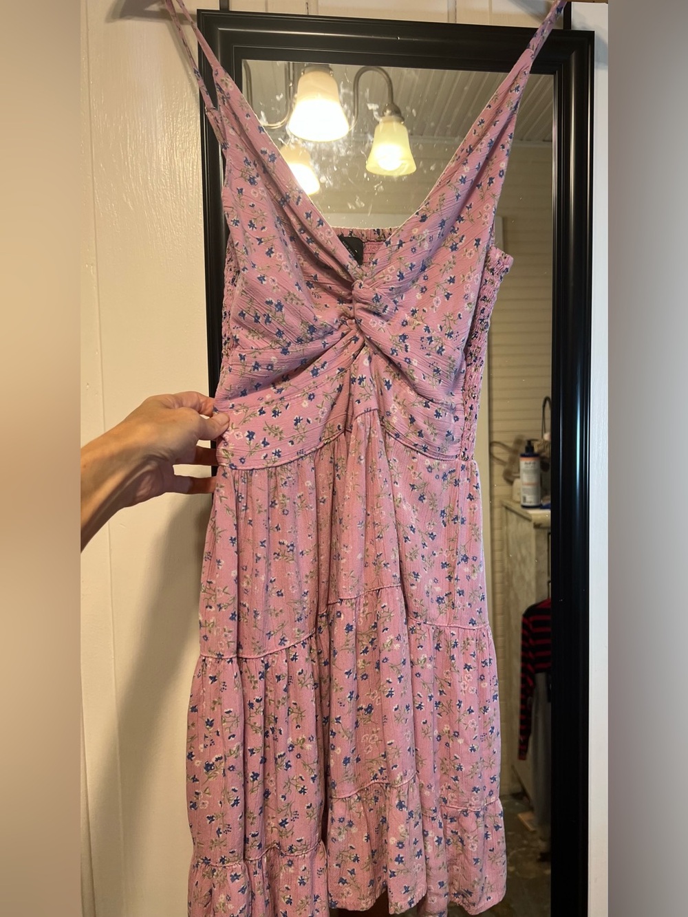 Angie Pink Floral Twist-Front Mini Dress